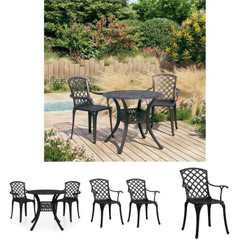 The Living Store - 3-tlg. Bistro-Set Aluminiumguss Schwarz (1/5)