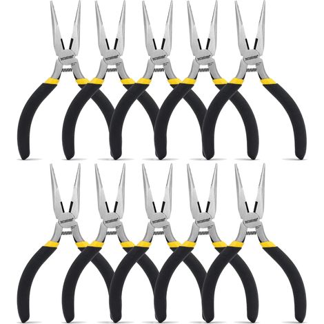 Pince à Becs Longs, Lot de 10 Pièces, 127 mm, Pince à Bijoux, Pince Plate Ronde avec Coupe, Pince Ronde pour Bijoux, Loisirs Créatifs, Fabrication de Bijoux, Petits Projets (1/5)