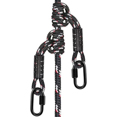 50cm Cordelette pour Escalade Corde Elagage Corde de Sécurité en Polyester avec Mousqueton pour l'alpinisme en Plein Air Sauvetage d'urgence Survie Accessoires, 10mm Diamètre/2000lbs, Noir (1/5)