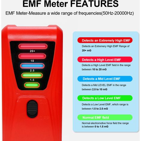 Détecteur de rayonnement électromagnétique pratique, testeur EMF portable à 5 LED, gaussmètre, testeur de champ magnétique pour aspirateur, sèche-cheveux et autres appareils de mesure domestiques. (1/2)