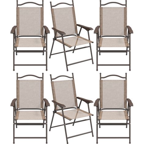 Outsunny Set 6 Sedie da Giardino Pieghevoli in Tessuto con Braccioli Marrone (1/5)