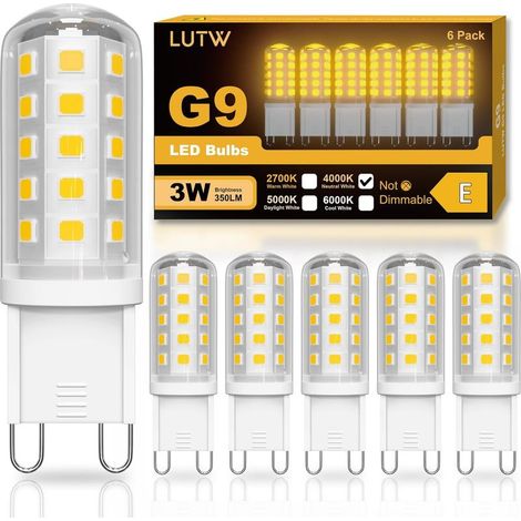 6er-Pack G9 LED-Lampen – Neutralweißes Licht 4000 K – Energiesparend, 3 W, nicht dimmbar, für Wohnzimmer, Küche, Schlafzimmer, Weiß, 4,5 cm x 1,6 cm (1/5)
