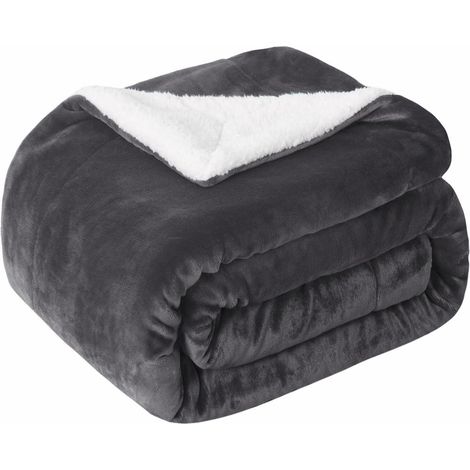 Couverture Double Face en Sherpa Gris Foncé Plaid Épais et Ultra Doux pour Canapé et Salon 150 x 200 (1/4)