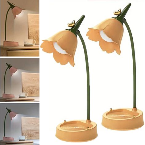 2 jaune lampe de table LED en forme de fleur, lampe de table sans fil, tactile à intensité variable, 3 niveaux de température de couleur 3000-6000 K (1/5)