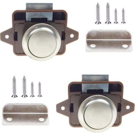2 Pieces Verrouillage de La Poignée À Bouton, Loquet À Bouton-Poussoir, Verrouillage de Porte Poussoir, Sans Clé Loquet de Bouton de Porte de Placard pour Porte, Armoire, VR, Yacht (Brun) (1/4)