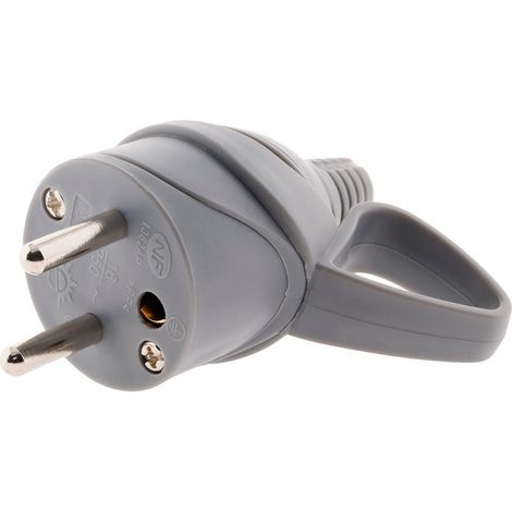 Zenitech – Fiche mâle 2P+T 16A – Anneau ergonomique – Compatible câbles HO5VV-F 3G1/3G1,5 mm² – Couleur gris – Certification NF (1/7)