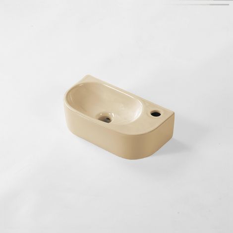 QeramiQ Pure Lavabo pour WC - 40x22x12cm - Droit - Lisse - semi-circulaire - 1 trou de robinet - Céramique - Beige mat (1/3)