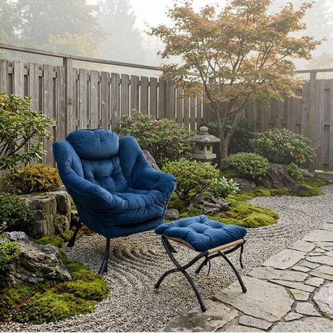 Fauteuil avec repose-pieds réglable en polyester bleu foncé pour salon, chambre ou bureau (1/5)