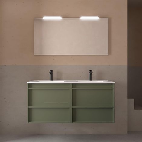 Ensemble complet ATTILA 1200 4 tiroirs GREEN SATIN + lavabo + miroir + lampe (1/2)