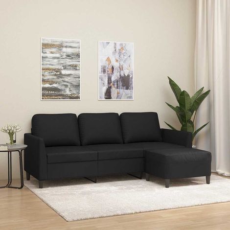 vidaXL Sofá de 3 plazas con taburete cuero sintético negro 180 cm (1/5)