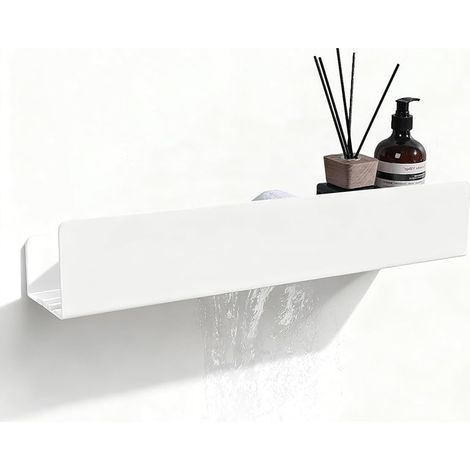 Étagère Murale Salle de Bain, Étagère Murale Multifonction, Étagère Murale Blanche, Avec Crochets Latéraux, Pour Salle de Bain, Cuisine, Chambre (1/5)
