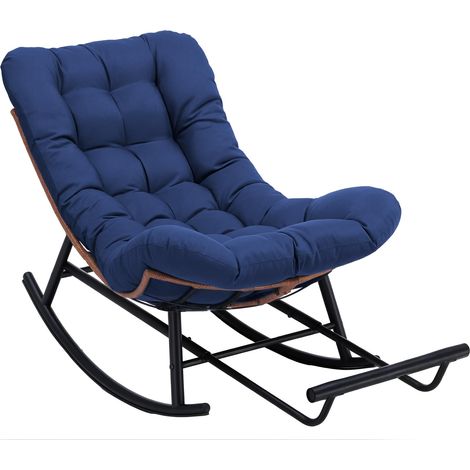 Chaise à bascule surdimensionnée, assise extra épaisse, confortable pour intérieur et extérieur, salon, terrasse, jardin - Bleu (1/5)