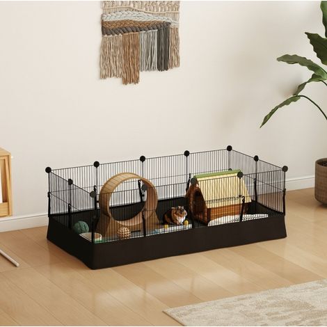 Recinto modulare per piccoli animali 120 x 60 x 40 cm con tappetino impermeabile nero OKMYHOME (1/5)