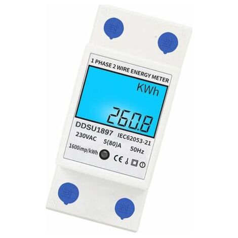 Compteur électrique numérique monophasé, compteur sur rail DIN, compteur multifonctionnel à conducteur secondaire de phase - Blanc, avec rétroéclairage-AquaForge (1/5)