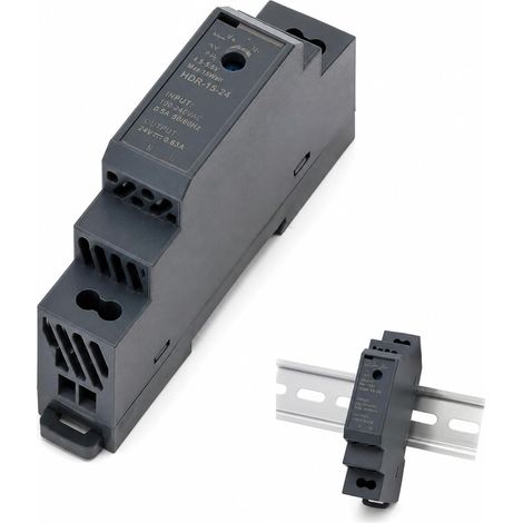 Bloc d'alimentation 24 V 15 W 0,63 A 24 V Rail Hutrail 100-240 V CA 50/60 Hz Tension de sortie réglable Bloc d'alimentation rail DIN pour automatisation domestique ou industrielle (noir) (1/5)