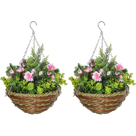 Set of Two Hanging Lisianthus Flower Pots - Pink/Green (1/5)