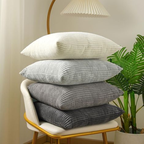 Housses coussin velours - 4 pcs, Taies oreillers 18×18 pouces (45×45cm) multi-couleurs rayées, Douces canapé salon - Gris (1/5)
