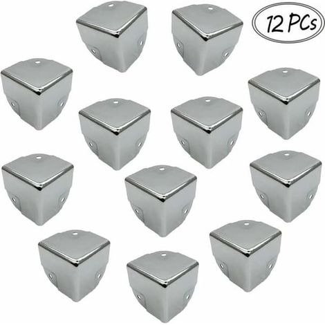 Lot de 12 protections d'angle métalliques pour boîtes à outils, coins de rangement, coins de meubles et tables pointues en bois. (1/3)