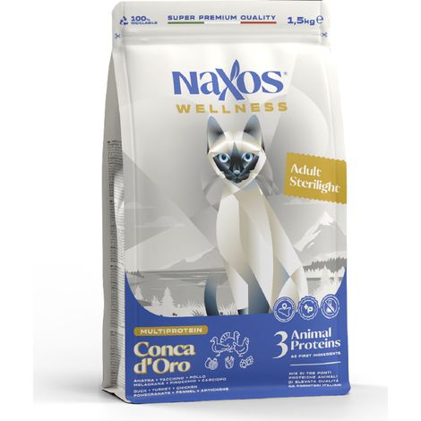 NAXOS CAT, alimento sterile per gatti adulti a base di anatra, pollo e tacchino, 1,5 kg