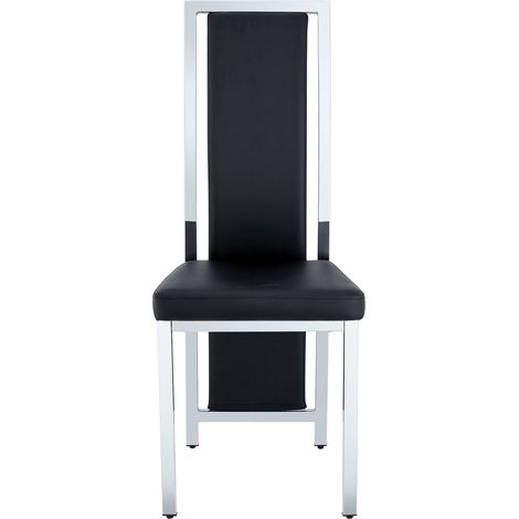 Lot de 4 chaises de salle à manger noires en cuir PU mat avec structure métallique argentée, hauteur 109 cm (1/5)