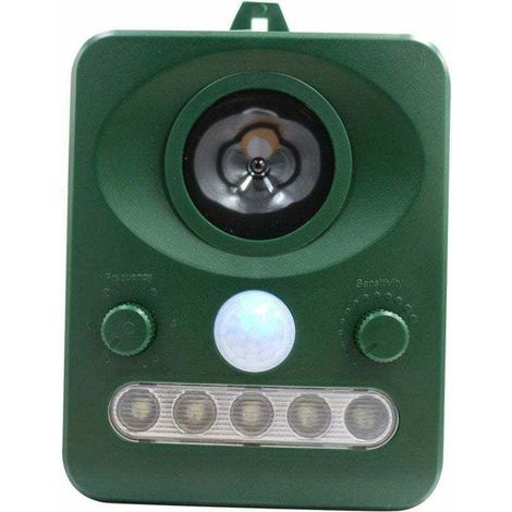 Repulsif d'oiseaux a ultrasons solaire exterieur, double charge solaire, conception etanche, batterie integree, vert herbe (1/4)
