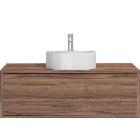 Mobile per bagno sospeso con lavabo singolo tondo 94 cm Naturale scuro - TEANA II (1/4)