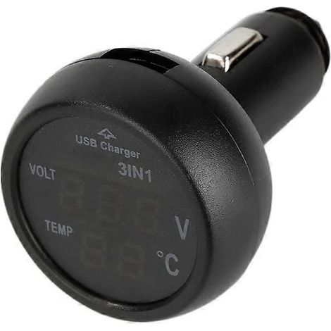 Voltmètre-thermomètre numérique pour voiture, chargeur USB, prise allume-cigare, 3 en 1 (1/5)