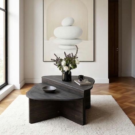 Table basse en bois gris foncé - organique, 2 hauteurs LINARES (1/5)