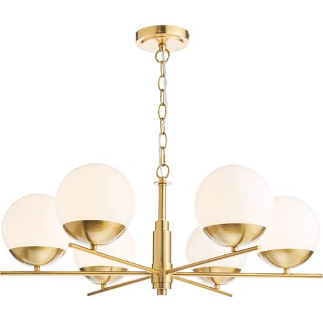 Dar Bombazine Suspension Bombazine à 6 lumières en laiton naturel et verre opale (1/5)