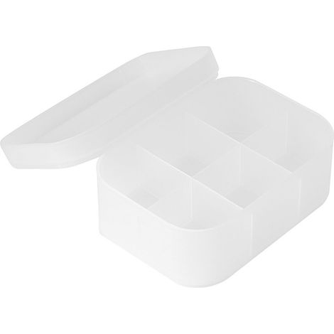 Boîte de Rangement Cosmétiques - Organisateur de Bureau en Plastique Givré Transparent avec Couvercle, 6 Compartiments, Taille S (1/5)