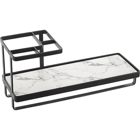 Organisateur de comptoir de salle de bain avec motif marbré, Porte-brosse à dents en fer et support de dentifrice, Étagère de rangement compacte pour plan de vasque de salle de bain. (1/5)