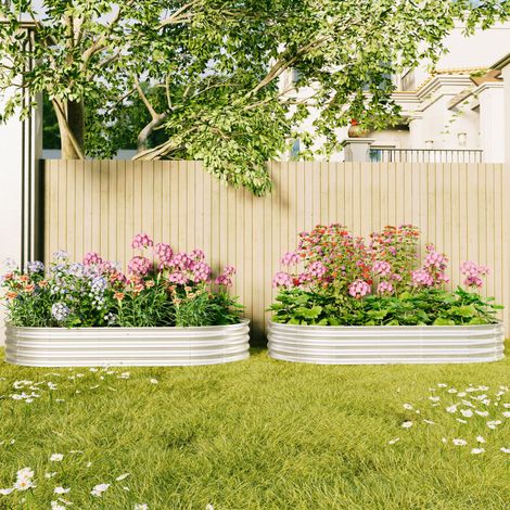 Huerto elevado de 243,8 x 122 x 30,5 cm, juego de 2, acero galvanizado, fondo abierto, gris plata. (1/5)