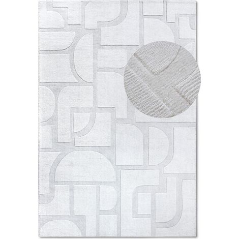 Tapis salon 160x230cm Ecru Laine Géométrique