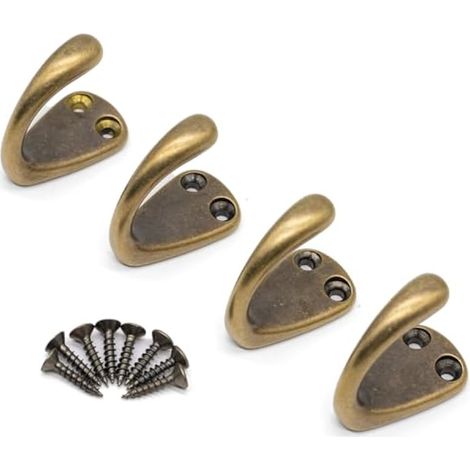 Lot de 4 crochets vintage en bronze pour manteau et chapeau, crochets simples classiques pour suspendre vêtements, écharpes, serviettes, clés (1/5)