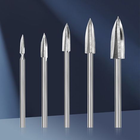 Jeu de Mèches de Sculpture sur Bois pour Dremel, 5 Pièces Mèches de Sculpture sur Bois avec tige de 1/8" pour Bricolage, Sculpture, gravure, ponçage et perçage (1/4)