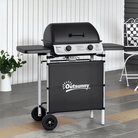 Barbacoa de gas de acero inoxidable de 2 quemadores, 2,8 kW de potencia, barbacoa de jardín de 2 parrillas, 104 x 49 x 99 cm, negra.