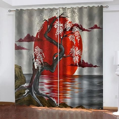 Rideau Occultant - Cerisier du Japon - Isolant Thermique et Phonique - 60x120cm x 2pcs (1/4)