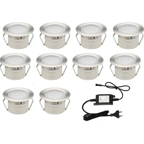 10x Lampe de Spot A LED pour Terrasse Enterré Plafonnier DC12V 1W IP67 Ø45mm Lampe Extérieur Déco Pour Chemin Escalier Piscine Lampe blanc chaud (1/5)