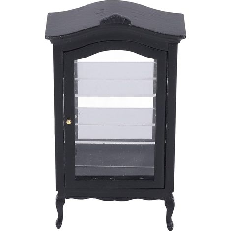 Étagère d'exposition pour maison de poupée à l'échelle 1:12, meuble miniature, vitrine noire avec fenêtre transparente, vitrine de rêve pour accessoires de maison de poupée (1/5)