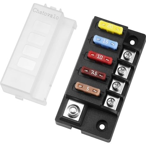 Boîte à Fusibles 4 Voies Compacte, Porte-Fusibles 12V/24V/48V DC 150A, pour Voiture, Camping-Car et Bateau (1/5)