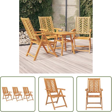 The Living Store Chaises de jardin inclinables lot de 3 bois massif d'acacia - Chaise De Jardin - Chaise Inclinable - Mobilier De Jardin - Fauteuil De Jardin - Acacia Massif (1/5)