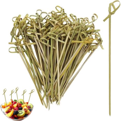 brochettes Bois Bambou 100 pièces 18 cm Bambou noué avec nœud Original Cure Dents en Bois pour Cocktails Petites collations (1/5)