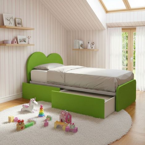 Letto singolo a cuore 80x190 con cassetti - Verde mela