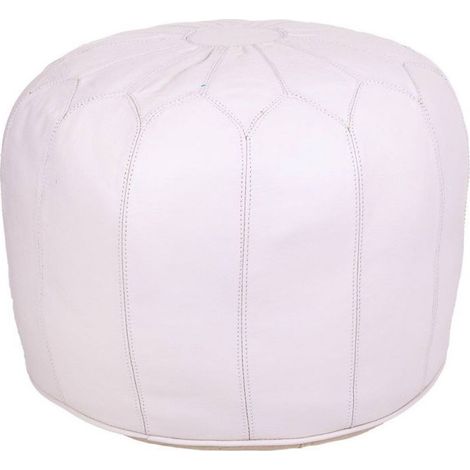 pouf design coloré en cuir et toile pour salon ou chambre - blanc ivoire élégant (1/5)