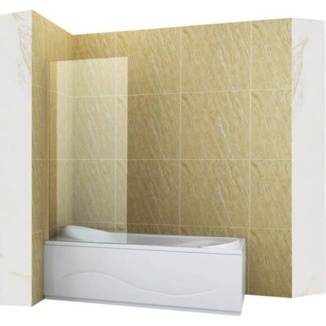 Pare-baignoire fixe ASTON Silla, paroi de baignoire 70x150 cm en verre trempé, installation murale facile, design moderne, Doré brossé (1/5)