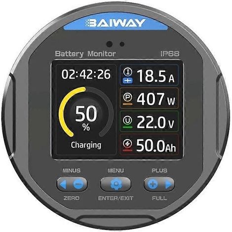 BAIWAY TR24 CC 8-80 V 50 A Coulomètre étanche, indicateur de capacité de batterie, testeur de batterie professionnel, ampèremètre, voltmètre pour voiture (1/5)