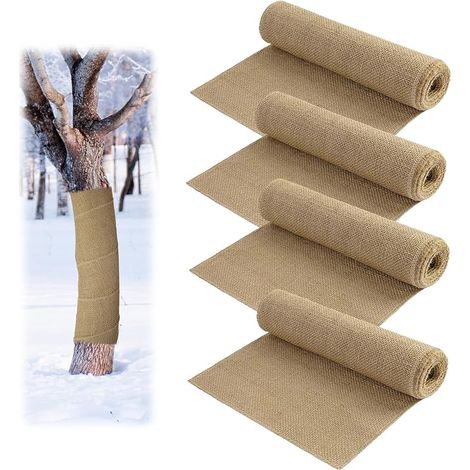 Jute Tree Trunk Protector for Outdoor Plants, Natural Hessian Burlap Roll with Ties for Bushes and Plants (4PCS 25cm x 3m) (1/5)