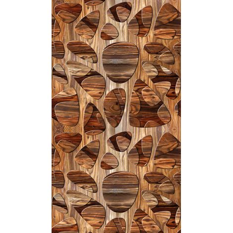 Creative, rideau imprimé motifs et formes bois poli 140x245 cm, 1 pièce (1/2)