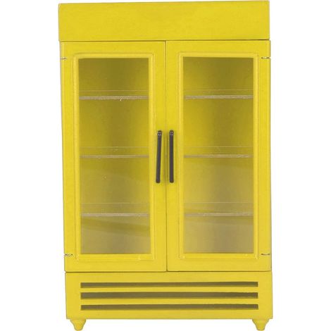 Mini réfrigérateur en bois jaune pour maison de poupée 1:12, portable et exquis, simulation réaliste de frigo miniature (1/5)