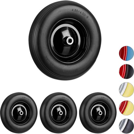 Set of 4 Relaxdays Wheelbarrow Wheels 4.80 4.00-8, Solid Rubber, Steel Rim, Spare Tire, 100kg Capacity, Black